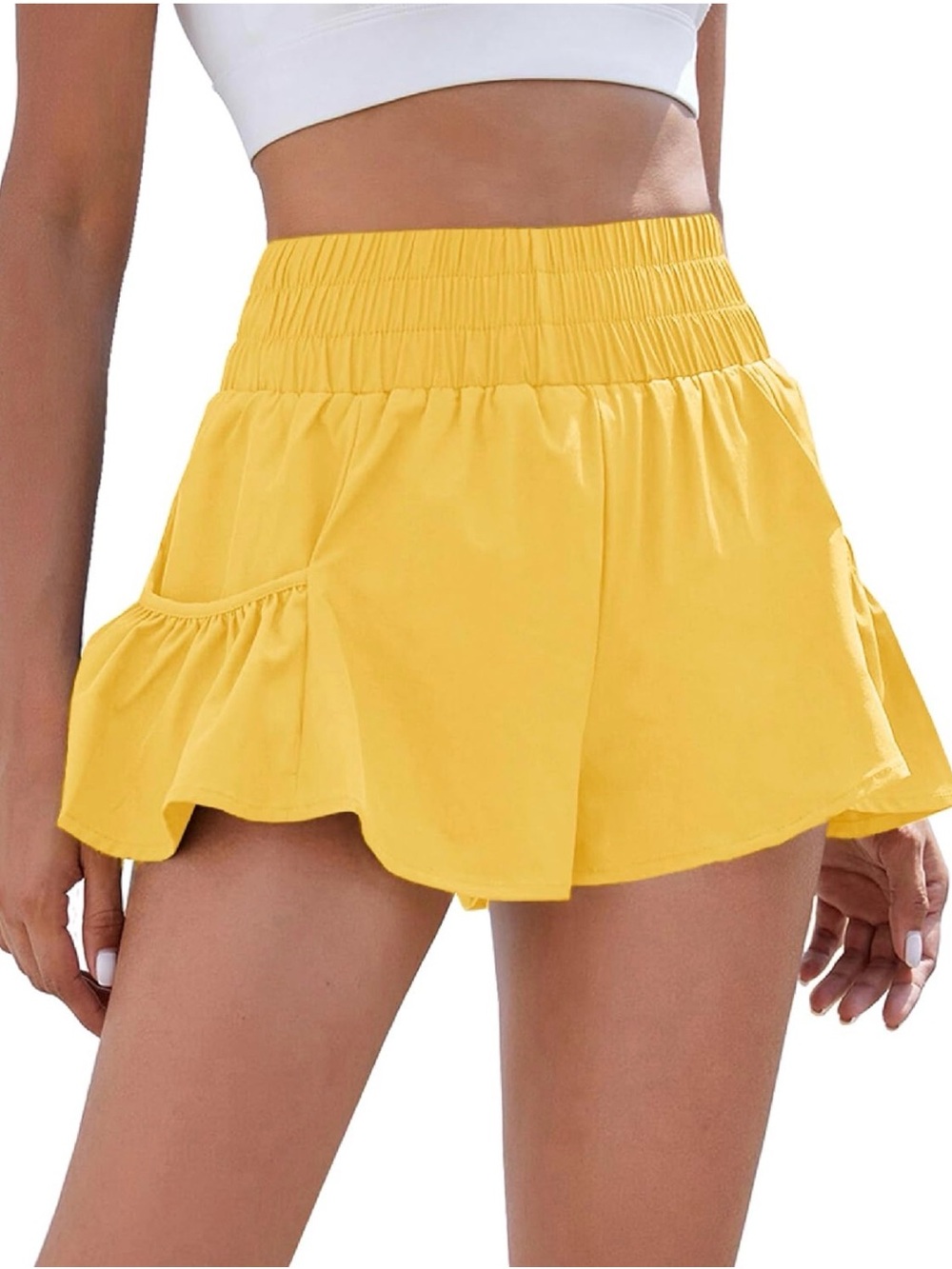 Yellow Women's Ruffle Hem Shorts